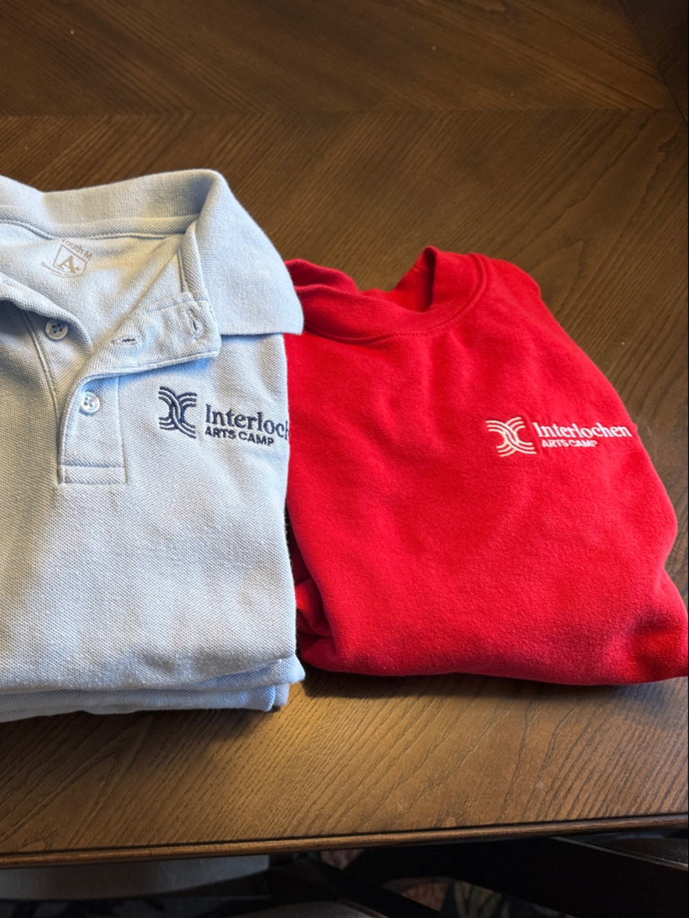 Interlochen Arts Camp Polos bundle 2 white, 5 Light Blue & 1 red sweatshirt